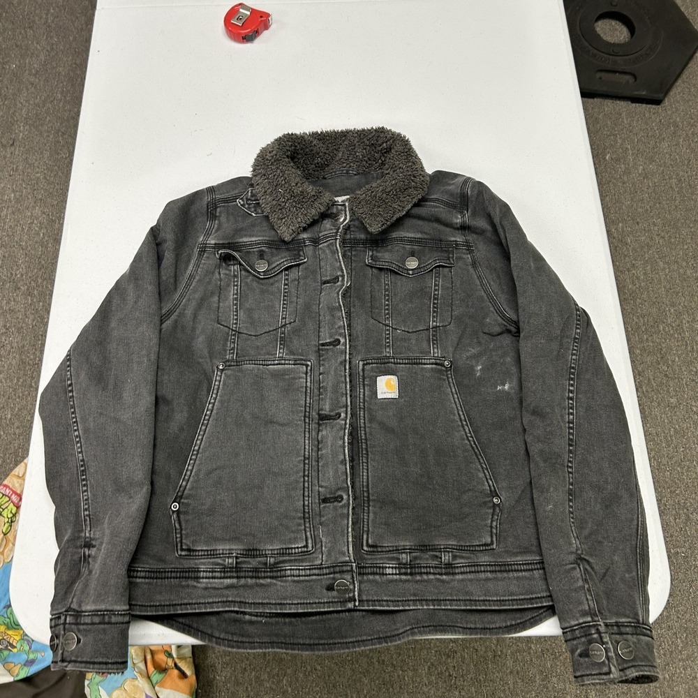Carhartt Canvas Jacket Womens M (8/10) Black Sherpa Lined 104424 BLK